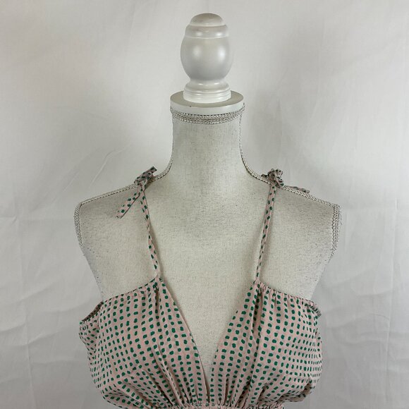 Reset Halter Dress M Pale Pink Green Dotted Ruffle Full Skirt New NWT - Picture 2 of 13